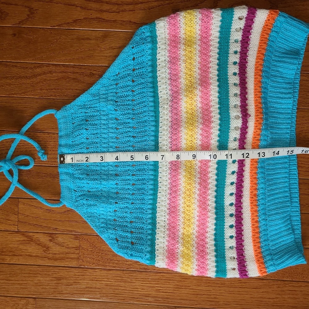 Blue Pink striped halter Polyester BoHo Festival SUmmer Fun and Sun Festival - Picture 7 of 9